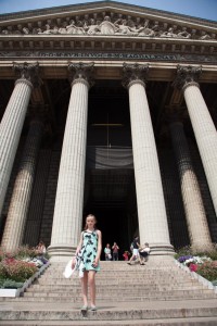Madeleine in front her namesake church.